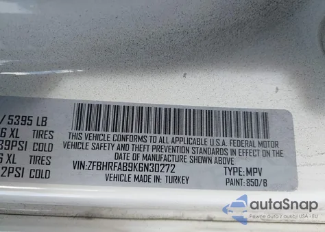 2019 Ram Promaster City Tradesman z USA, uszkodzony, nr VIN ZFBHRFAB9K6N30272